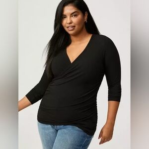Torrid Rib Knit Surplice Top 3x Black Nwt